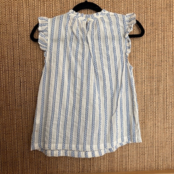 Isabella Sinclair Anthropologie Blue Stripe Ruffle Sleeve Top XS - Picture 6 of 6